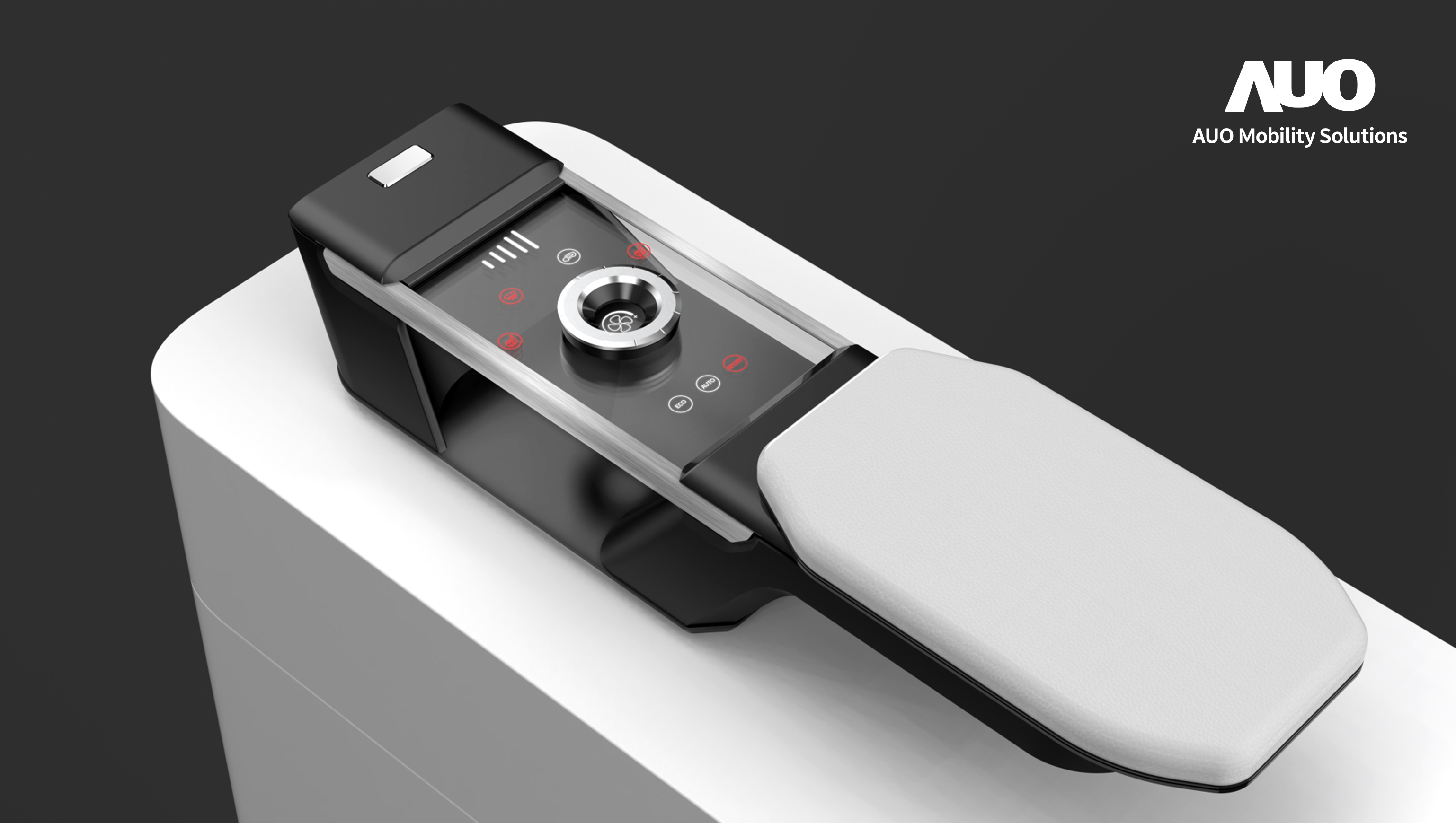 友達智慧移動全新發表INVISY隱形科技系列，CrystalSense Console以最簡約的機構設計，提供直覺控制的主動觸覺回饋與壓力感測，並且動態呈現、僅在需要時顯示，打造未來座艙的極致互動體驗。