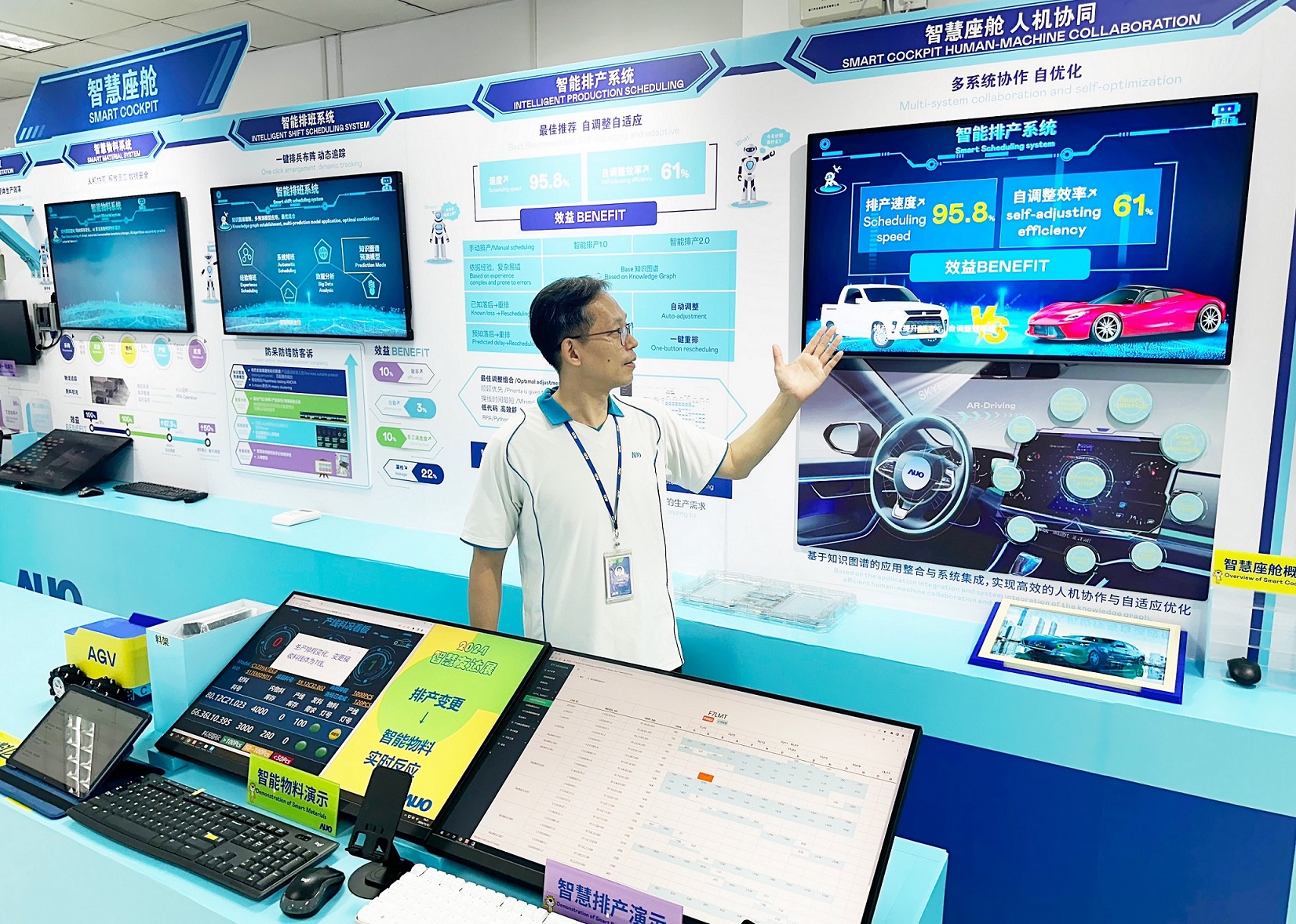 友達廈門將5G+ABC技術串聯生產管理全流程，打通研發、採購、生管、製程、設備、品質等產品全生命週期製造流程，完成數位化設計、智慧供應鏈、智慧座艙、全流程設備管理、資料驅動優化、智慧線上檢測、智慧品管等自我調整生產模式升級