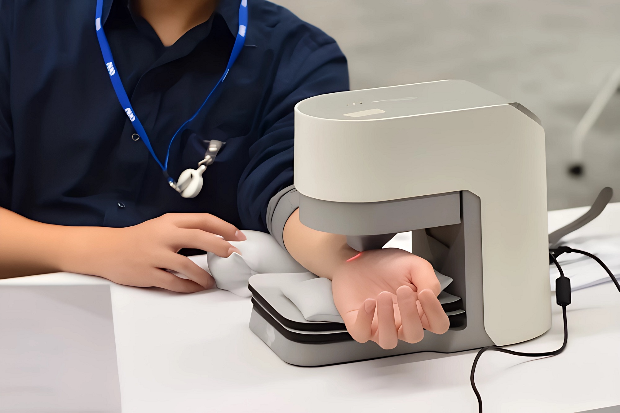友達耘康中醫數位化檢測解決方案之脈象檢測系統採用高靈敏多點式壓力感測器，可真實還原「寸、關、尺」三部脈象量測結果