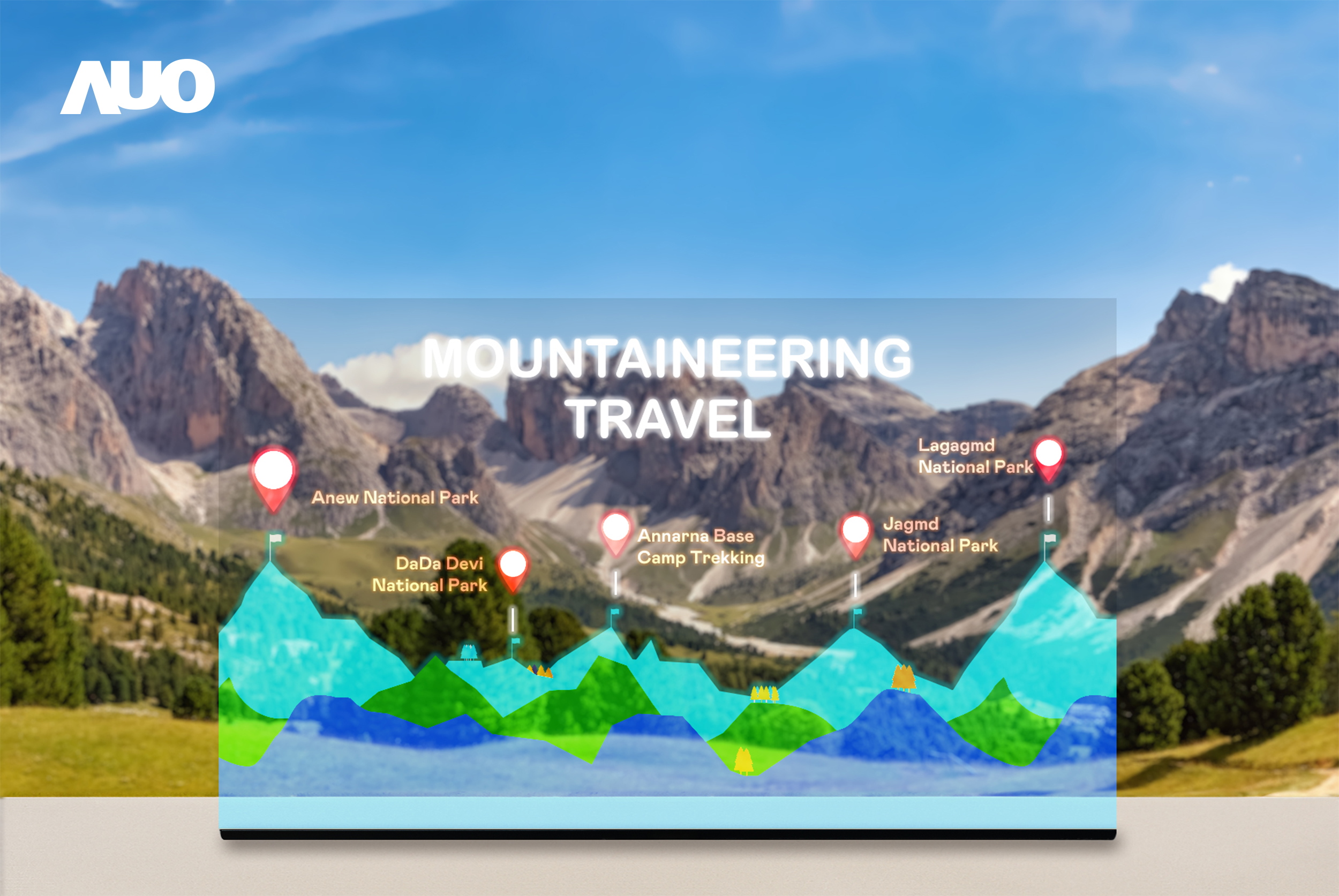 友達展示全球單片尺寸最大(*)42吋透明Micro LED顯示器拼接而成的「64吋透明Micro LED顯示器」，具備高透明度、1,000 nits高亮度、廣色域、採用三邊無邊框的無縫拼接等多重特色，呈現超高清、細膩畫質而不遮擋後方視覺，滿足層峰需求，可廣泛運用於零售、藝術展覽或商業空間等場域